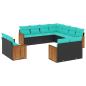 Preview: 11-teiliges Gartensofa-Set mit Kissen, schwarzes Polyrattan