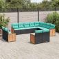 Preview: ARDEBO.de - 12-teiliges Gartensofa-Set mit Kissen, schwarzes Polyrattan