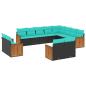 Preview: 12-teiliges Gartensofa-Set mit Kissen, schwarzes Polyrattan