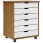 Preview: Rollschrank mit Schubladen MOSS Honigbraun Massivholz Kiefer