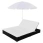 Preview: Outdoor-Loungebett mit Sonnenschirm Poly Rattan Schwarz