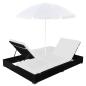 Preview: Outdoor-Loungebett mit Sonnenschirm Poly Rattan Schwarz