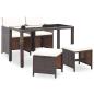 Preview: ARDEBO.de - 5-tlg. Garten-Essgruppe mit Auflagen Poly Rattan Braun