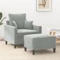Preview: ARDEBO.de - Sessel mit Hocker Hellgrau 60 cm Samt