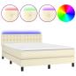 Preview: Boxspringbett mit Matratze & LED Creme 140x190 cm Kunstleder