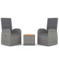 Preview: 3-tlg. Garten-Lounge-Set Grau Poly Rattan & Massivholz Akazie