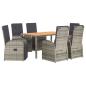 Preview: 7-tlg. Garten-Essgruppe mit Kissen Grau Poly Rattan