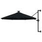 Preview: ARDEBO.de - Sonnenschirm zur Wandmontage mit LEDs 300 cm Schwarz