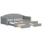 Preview: Tagesbett Ausziehbar mit Schubladen Hellgrau 90x190 cm Stoff