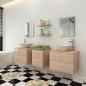 Preview: 9-tlg. Badmöbel-Set mit Waschbecken und Wasserhahn Beige