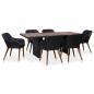 Preview: ARDEBO.de - 7-tlg. Garten-Essgruppe mit Auflagen Poly Rattan Schwarz