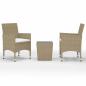 Preview: 3-tlg. Bistro-Set Poly Rattan und Hartglas Beige