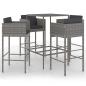 Preview: 5-tlg. Gartenbar-Set mit Kissen Poly Rattan Grau