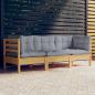 Preview: ARDEBO.de - 3-Sitzer-Gartensofa mit Grauen Kissen Massivholz Kiefer