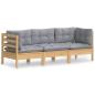 Preview: 3-Sitzer-Gartensofa mit Grauen Kissen Massivholz Kiefer