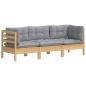 Preview: 3-Sitzer-Gartensofa mit Grauen Kissen Massivholz Kiefer