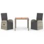 Preview: 3-tlg. Garten-Essgruppe mit Kissen Grau Poly Rattan