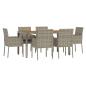 Preview: 7-tlg. Garten-Essgruppe mit Kissen Grau Poly Rattan