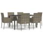 Preview: 7-tlg. Garten-Essgruppe mit Kissen Grau Poly Rattan