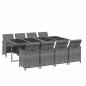Preview: 9-tlg. Garten-Essgruppe mit Kissen Poly Rattan Grau