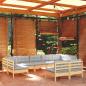 Preview: ARDEBO.de - 9-tlg. Garten-Lounge-Set mit Grauen Kissen Kiefer Massivholz