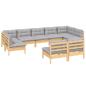 Preview: 9-tlg. Garten-Lounge-Set mit Grauen Kissen Kiefer Massivholz