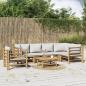 Preview: ARDEBO.de - 7-tlg. Garten-Lounge-Set mit Hellgrauen Kissen Bambus