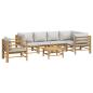 Preview: 7-tlg. Garten-Lounge-Set mit Hellgrauen Kissen Bambus