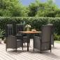 Preview: ARDEBO.de - 5-tlg. Garten-Essgruppe mit Kissen Schwarz Poly Rattan