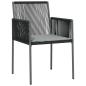 Preview: 3-tlg. Garten-Essgruppe mit Kissen Schwarz Poly Rattan & Stahl