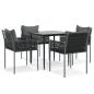 Preview: 5-tlg. Garten-Essgruppe mit Kissen Poly Rattan und Stahl