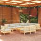 Preview: ARDEBO.de - 11-tlg. Garten-Lounge-Set mit Creme Kissen Massivholz Kiefer