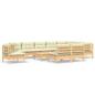 Preview: 11-tlg. Garten-Lounge-Set mit Creme Kissen Massivholz Kiefer