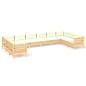 Preview: 10-tlg. Garten-Lounge-Set mit Creme Kissen Kiefernholz