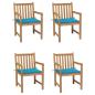 Preview: ARDEBO.de - Gartenst?hle 4 Stk. mit Blauen Kissen Massivholz Teak