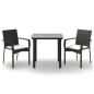 Preview: 3-tlg. Garten-Essgruppe mit Kissen Schwarz Poly Rattan
