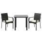 Preview: 3-tlg. Garten-Essgruppe mit Kissen Schwarz Poly Rattan