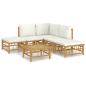 Preview: 6-tlg. Garten-Lounge-Set mit Cremewei?en Kissen Bambus