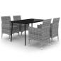 Preview: 5-tlg. Garten-Essgruppe mit Auflagen Poly Rattan und Glas