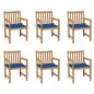 Preview: ARDEBO.de - Gartenst?hle 6 Stk. mit K?nigsblauen Kissen Massivholz Teak