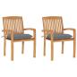 Preview: ARDEBO.de - Gartenst?hle 2 Stk. mit Grauen Kissen Massivholz Teak