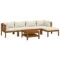 Preview: 6-tlg. Garten-Lounge-Set mit Creme Kissen Massivholz Akazie