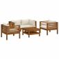 Preview: 5-tlg. Garten-Lounge-Set mit Creme Kissen Massivholz Akazie