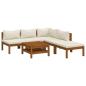 Preview: 6-tlg. Garten-Lounge-Set mit Creme Kissen Massivholz Akazie