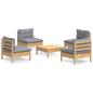 Preview: 5-tlg. Garten-Lounge-Set mit Grauen Kissen Kiefernholz