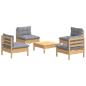 Preview: 5-tlg. Garten-Lounge-Set mit Grauen Kissen Kiefernholz