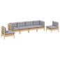 Preview: 6-tlg. Garten-Lounge-Set mit Grauen Kissen Kiefer Massivholz