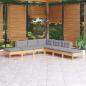 Preview: ARDEBO.de - 7-tlg. Garten-Lounge-Set mit Grauen Kissen Kiefernholz