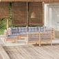 Preview: ARDEBO.de - 8-tlg. Garten-Lounge-Set mit Grauen Kissen Kiefer Massivholz