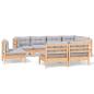 Preview: 8-tlg. Garten-Lounge-Set mit Grauen Kissen Kiefer Massivholz